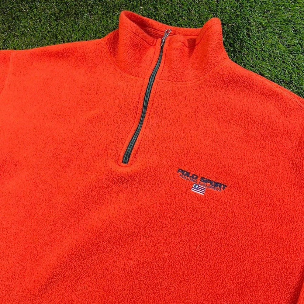 Vintage Polo Sport Ralph Lauren XXL Orange Fleece 1/4 Zip Pullover Made USA Rare
